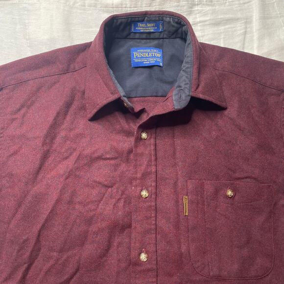 Pendleton Trail Shirt Burgundy Red Wool Button Up Medium Men's Elbow Patches - Picture 4 of 6